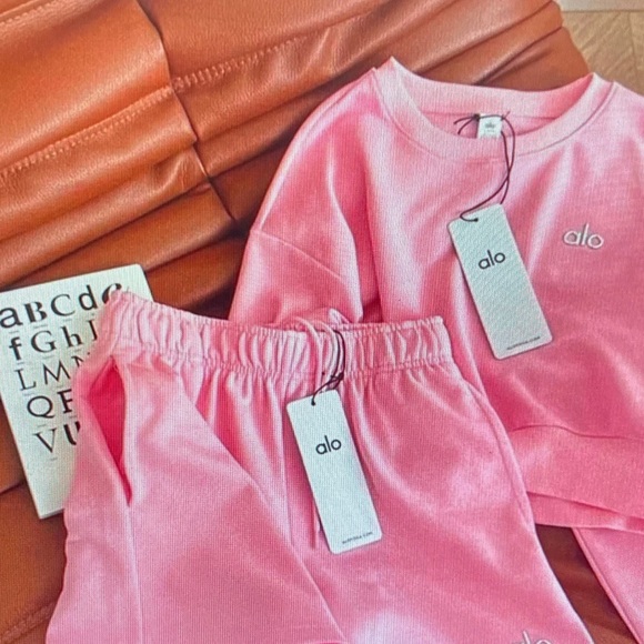 ALO Yoga Pink Crew Neck Sweater Size L - Picture 4 of 5
